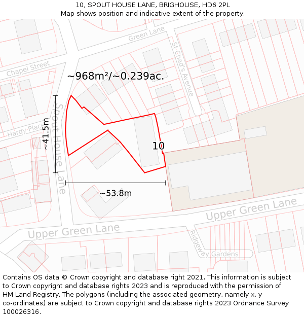 10, SPOUT HOUSE LANE, BRIGHOUSE, HD6 2PL: Plot and title map