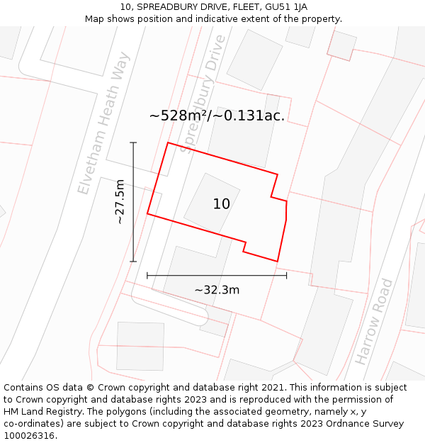 10, SPREADBURY DRIVE, FLEET, GU51 1JA: Plot and title map