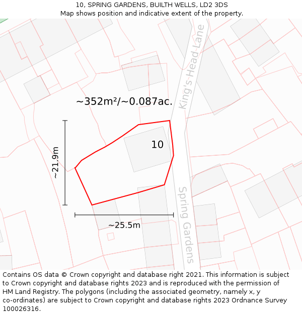 10, SPRING GARDENS, BUILTH WELLS, LD2 3DS: Plot and title map