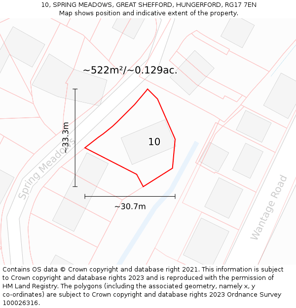 10, SPRING MEADOWS, GREAT SHEFFORD, HUNGERFORD, RG17 7EN: Plot and title map