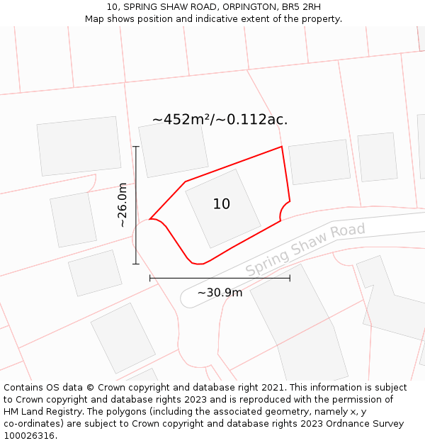 10, SPRING SHAW ROAD, ORPINGTON, BR5 2RH: Plot and title map