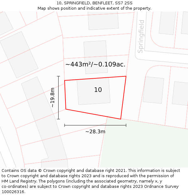 10, SPRINGFIELD, BENFLEET, SS7 2SS: Plot and title map