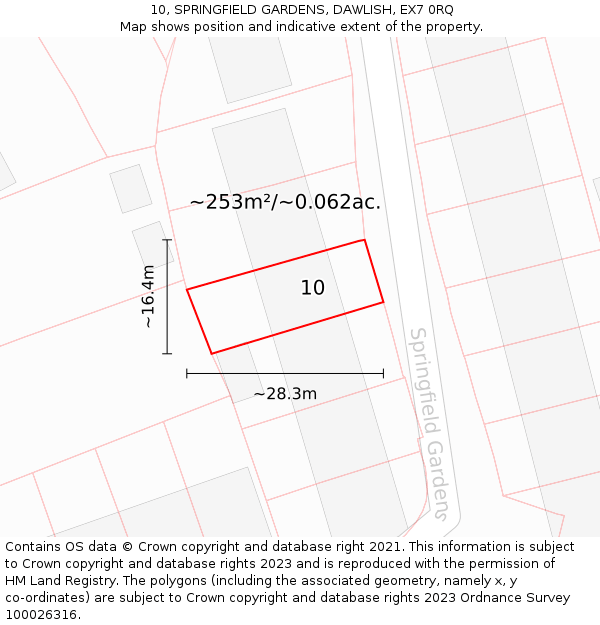 10, SPRINGFIELD GARDENS, DAWLISH, EX7 0RQ: Plot and title map