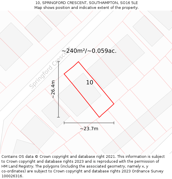 10, SPRINGFORD CRESCENT, SOUTHAMPTON, SO16 5LE: Plot and title map