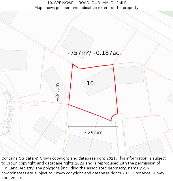 10, SPRINGWELL ROAD, DURHAM, DH1 4LR: Plot and title map