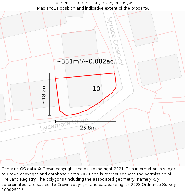 10, SPRUCE CRESCENT, BURY, BL9 6QW: Plot and title map