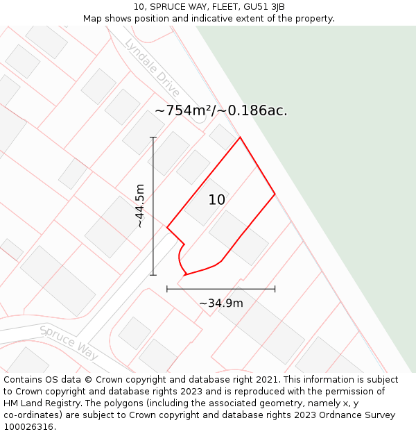 10, SPRUCE WAY, FLEET, GU51 3JB: Plot and title map