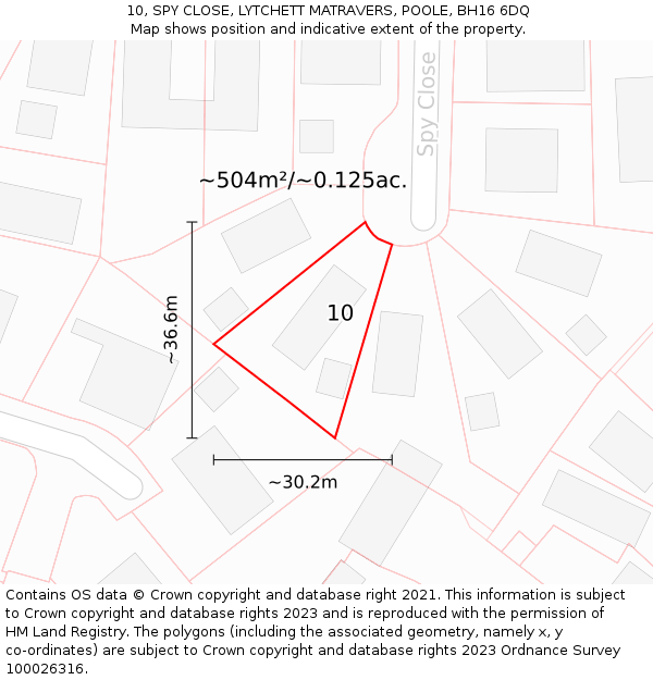 10, SPY CLOSE, LYTCHETT MATRAVERS, POOLE, BH16 6DQ: Plot and title map