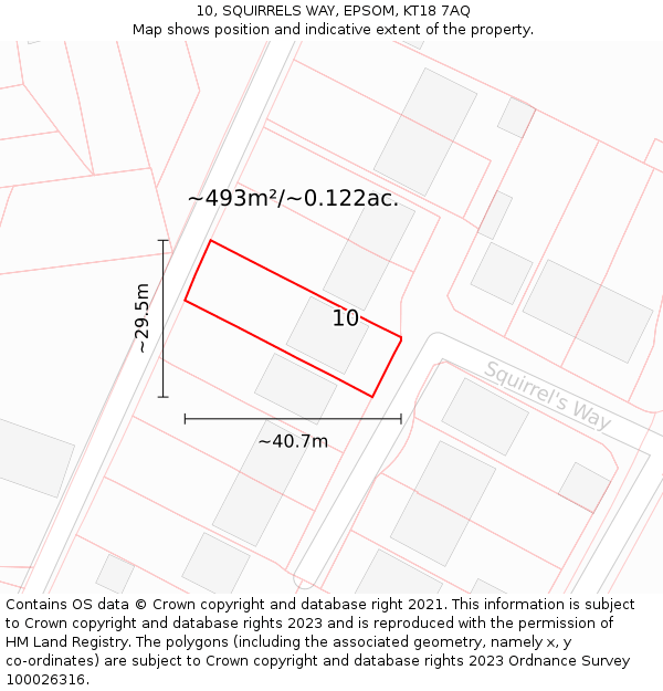 10, SQUIRRELS WAY, EPSOM, KT18 7AQ: Plot and title map