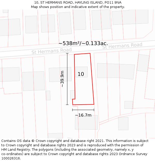 10, ST HERMANS ROAD, HAYLING ISLAND, PO11 9NA: Plot and title map