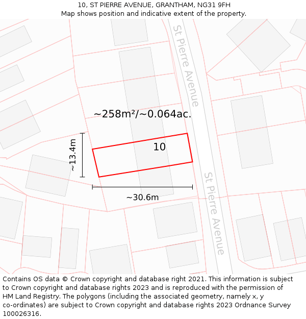 10, ST PIERRE AVENUE, GRANTHAM, NG31 9FH: Plot and title map