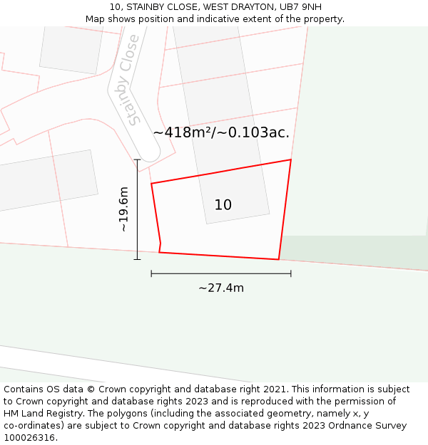 10, STAINBY CLOSE, WEST DRAYTON, UB7 9NH: Plot and title map