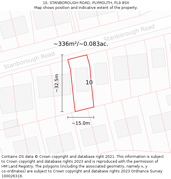 10, STANBOROUGH ROAD, PLYMOUTH, PL9 8SX: Plot and title map
