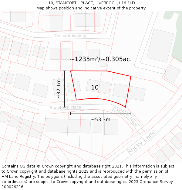 10, STANIFORTH PLACE, LIVERPOOL, L16 1LD: Plot and title map