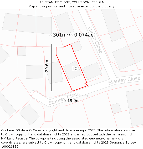 10, STANLEY CLOSE, COULSDON, CR5 2LN: Plot and title map