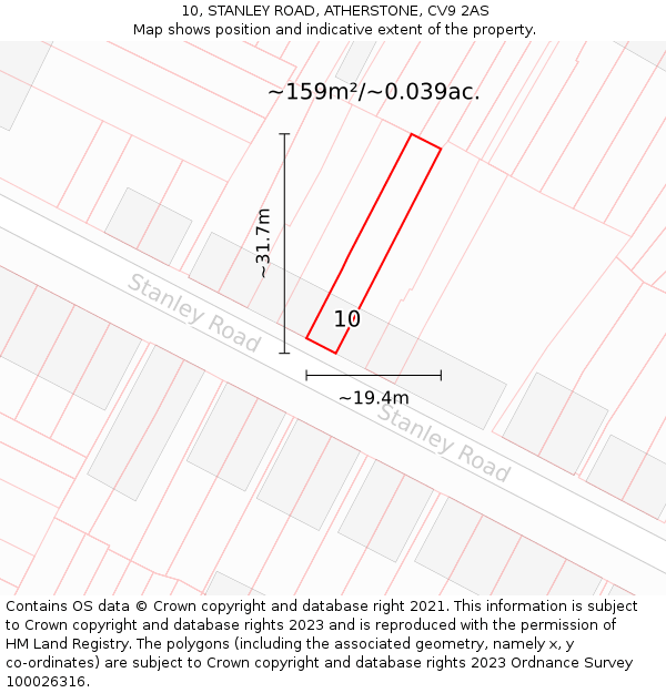 10, STANLEY ROAD, ATHERSTONE, CV9 2AS: Plot and title map