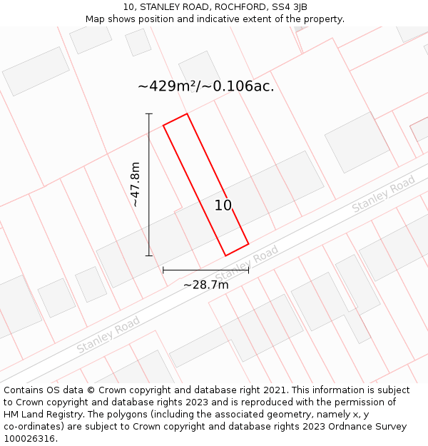 10, STANLEY ROAD, ROCHFORD, SS4 3JB: Plot and title map