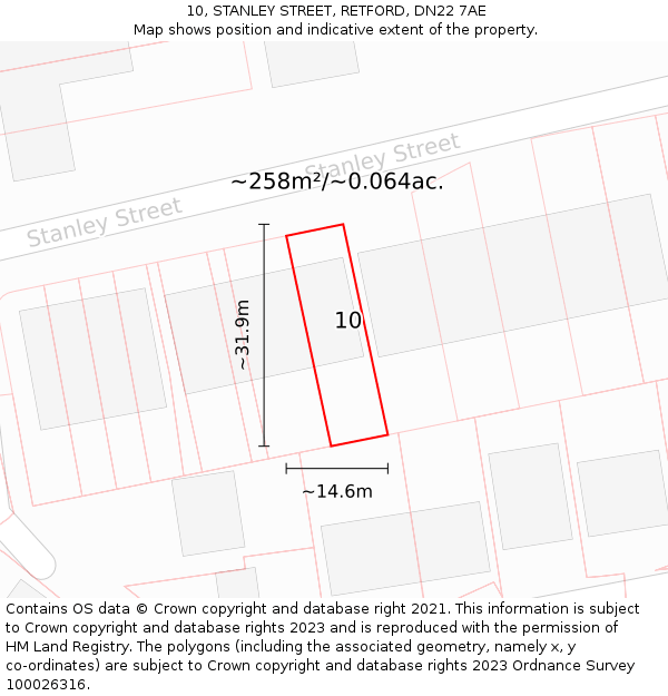 10, STANLEY STREET, RETFORD, DN22 7AE: Plot and title map