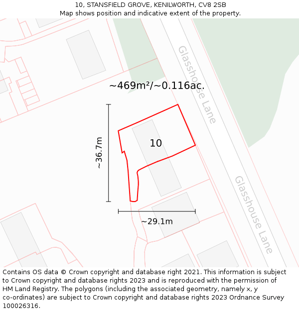 10, STANSFIELD GROVE, KENILWORTH, CV8 2SB: Plot and title map