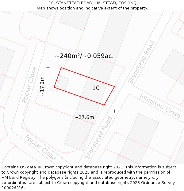 10, STANSTEAD ROAD, HALSTEAD, CO9 1NQ: Plot and title map