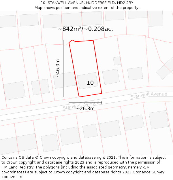 10, STANWELL AVENUE, HUDDERSFIELD, HD2 2BY: Plot and title map