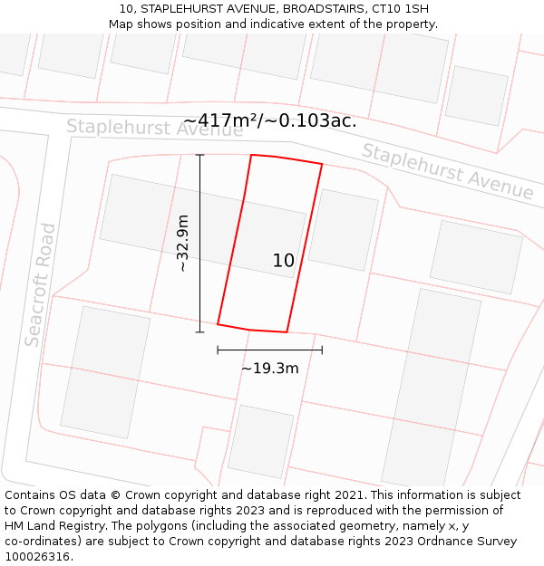 10, STAPLEHURST AVENUE, BROADSTAIRS, CT10 1SH: Plot and title map