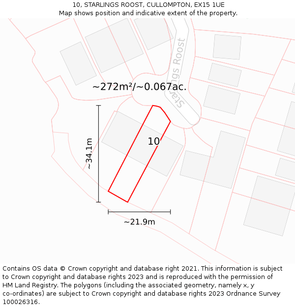 10, STARLINGS ROOST, CULLOMPTON, EX15 1UE: Plot and title map