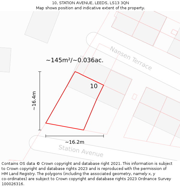 10, STATION AVENUE, LEEDS, LS13 3QN: Plot and title map
