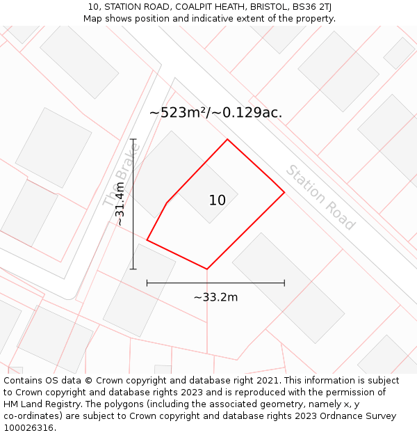 10, STATION ROAD, COALPIT HEATH, BRISTOL, BS36 2TJ: Plot and title map