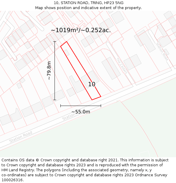 10, STATION ROAD, TRING, HP23 5NG: Plot and title map