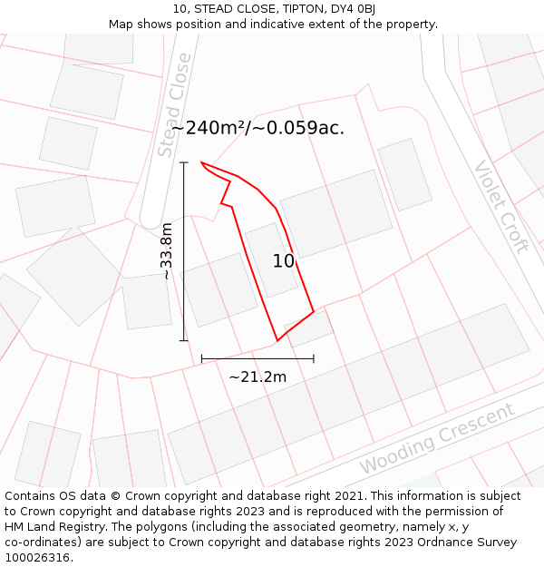 10, STEAD CLOSE, TIPTON, DY4 0BJ: Plot and title map