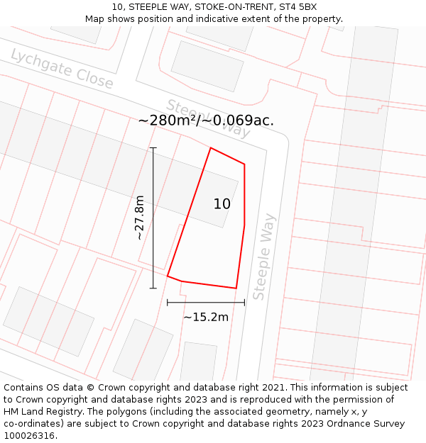 10, STEEPLE WAY, STOKE-ON-TRENT, ST4 5BX: Plot and title map