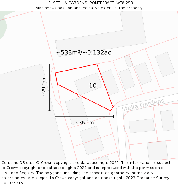 10, STELLA GARDENS, PONTEFRACT, WF8 2SR: Plot and title map