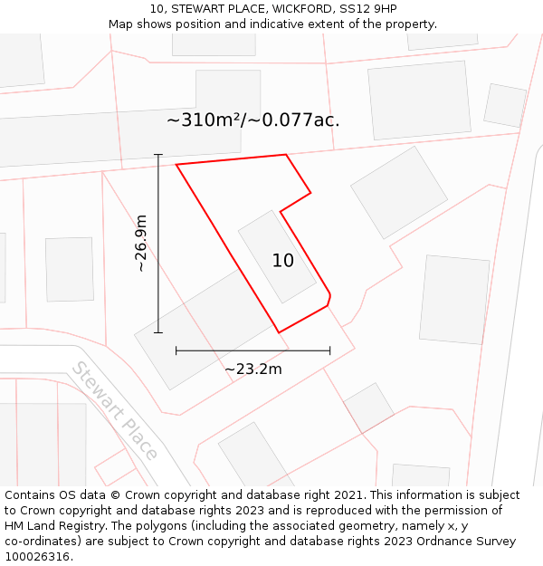 10, STEWART PLACE, WICKFORD, SS12 9HP: Plot and title map