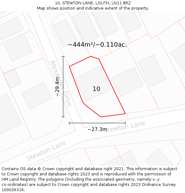 10, STEWTON LANE, LOUTH, LN11 8RZ: Plot and title map