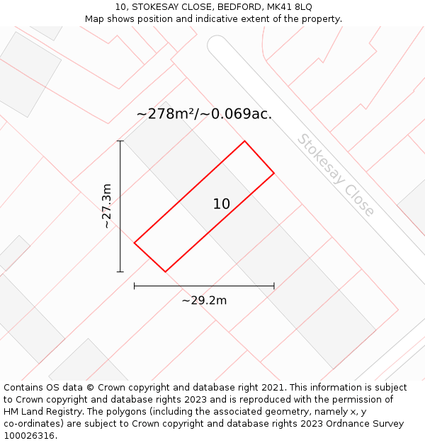 10, STOKESAY CLOSE, BEDFORD, MK41 8LQ: Plot and title map