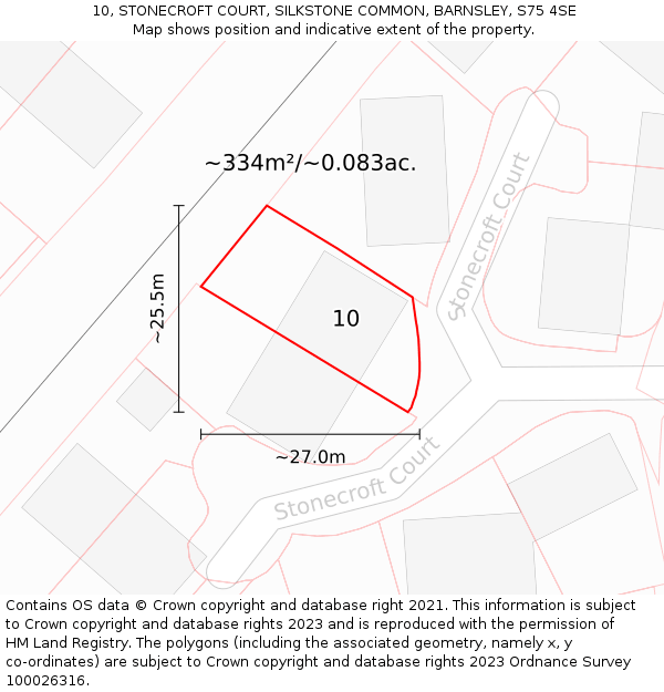 10, STONECROFT COURT, SILKSTONE COMMON, BARNSLEY, S75 4SE: Plot and title map