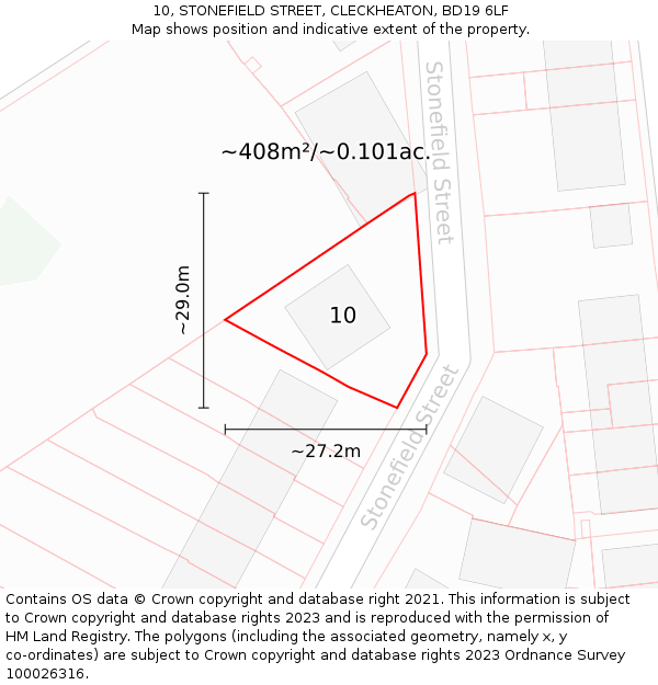 10, STONEFIELD STREET, CLECKHEATON, BD19 6LF: Plot and title map