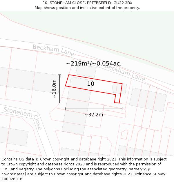 10, STONEHAM CLOSE, PETERSFIELD, GU32 3BX: Plot and title map