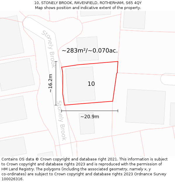 10, STONELY BROOK, RAVENFIELD, ROTHERHAM, S65 4QY: Plot and title map