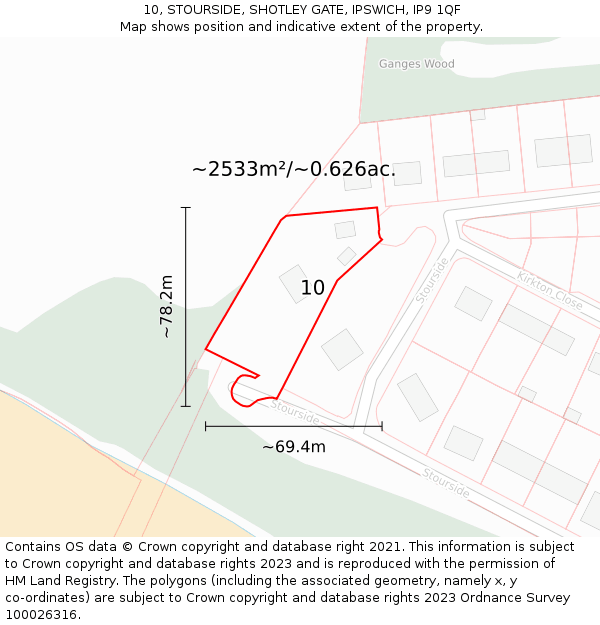 10, STOURSIDE, SHOTLEY GATE, IPSWICH, IP9 1QF: Plot and title map