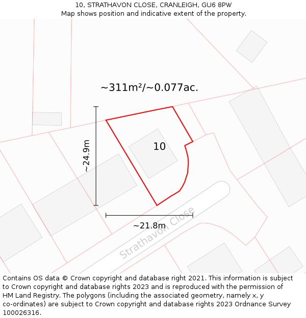 10, STRATHAVON CLOSE, CRANLEIGH, GU6 8PW: Plot and title map