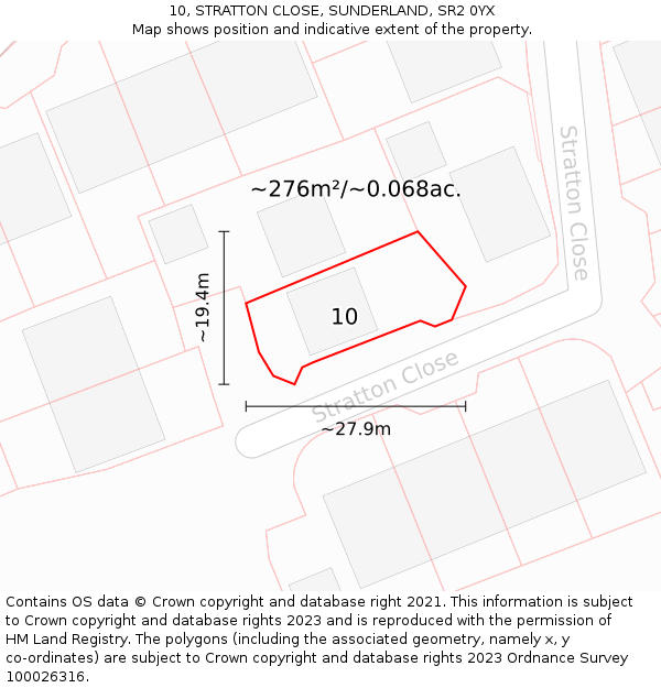 10, STRATTON CLOSE, SUNDERLAND, SR2 0YX: Plot and title map