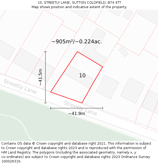10, STREETLY LANE, SUTTON COLDFIELD, B74 4TT: Plot and title map
