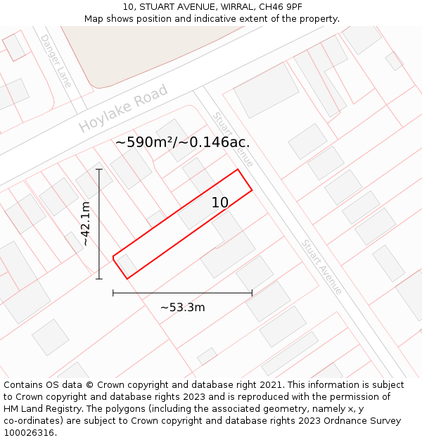 10, STUART AVENUE, WIRRAL, CH46 9PF: Plot and title map