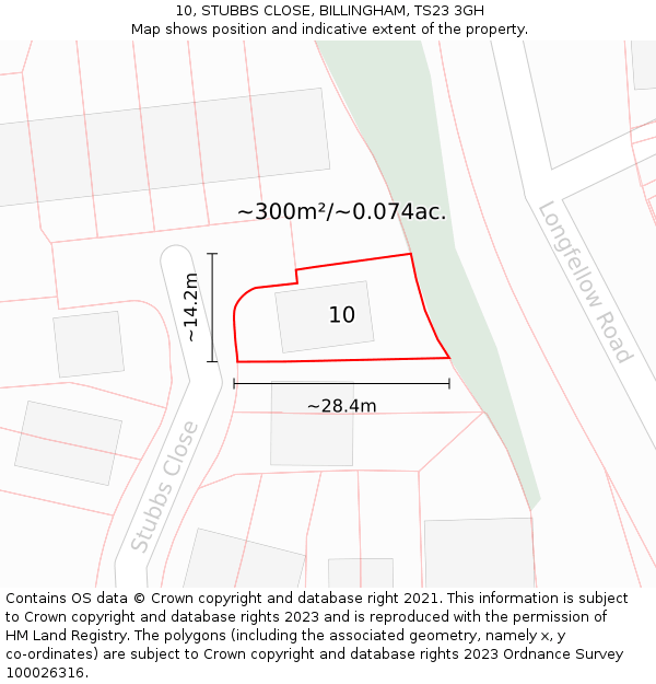 10, STUBBS CLOSE, BILLINGHAM, TS23 3GH: Plot and title map