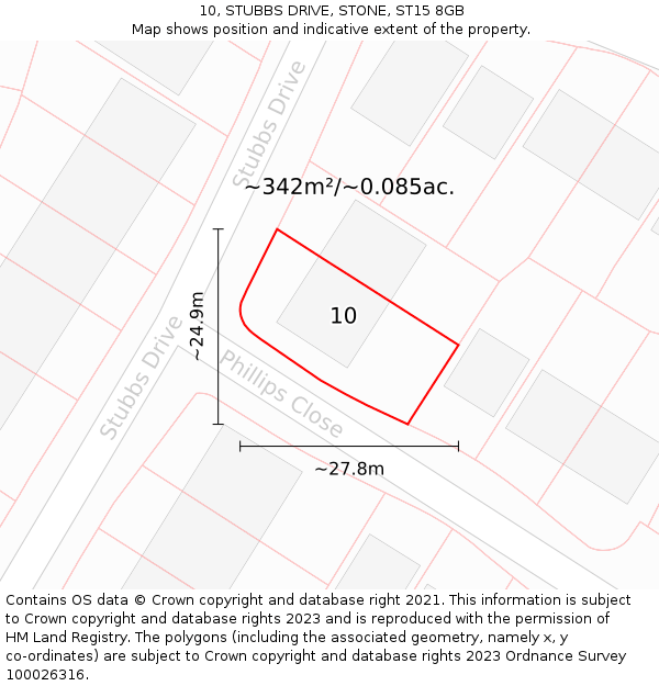 10, STUBBS DRIVE, STONE, ST15 8GB: Plot and title map