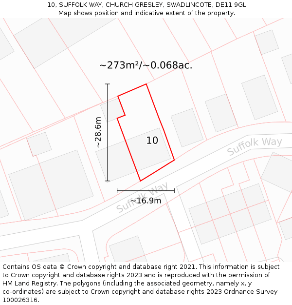 10, SUFFOLK WAY, CHURCH GRESLEY, SWADLINCOTE, DE11 9GL: Plot and title map