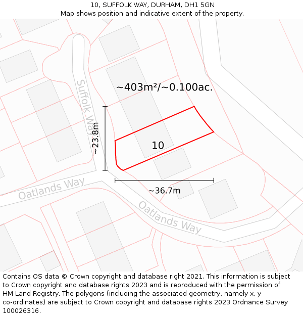 10, SUFFOLK WAY, DURHAM, DH1 5GN: Plot and title map