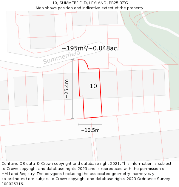 10, SUMMERFIELD, LEYLAND, PR25 3ZG: Plot and title map